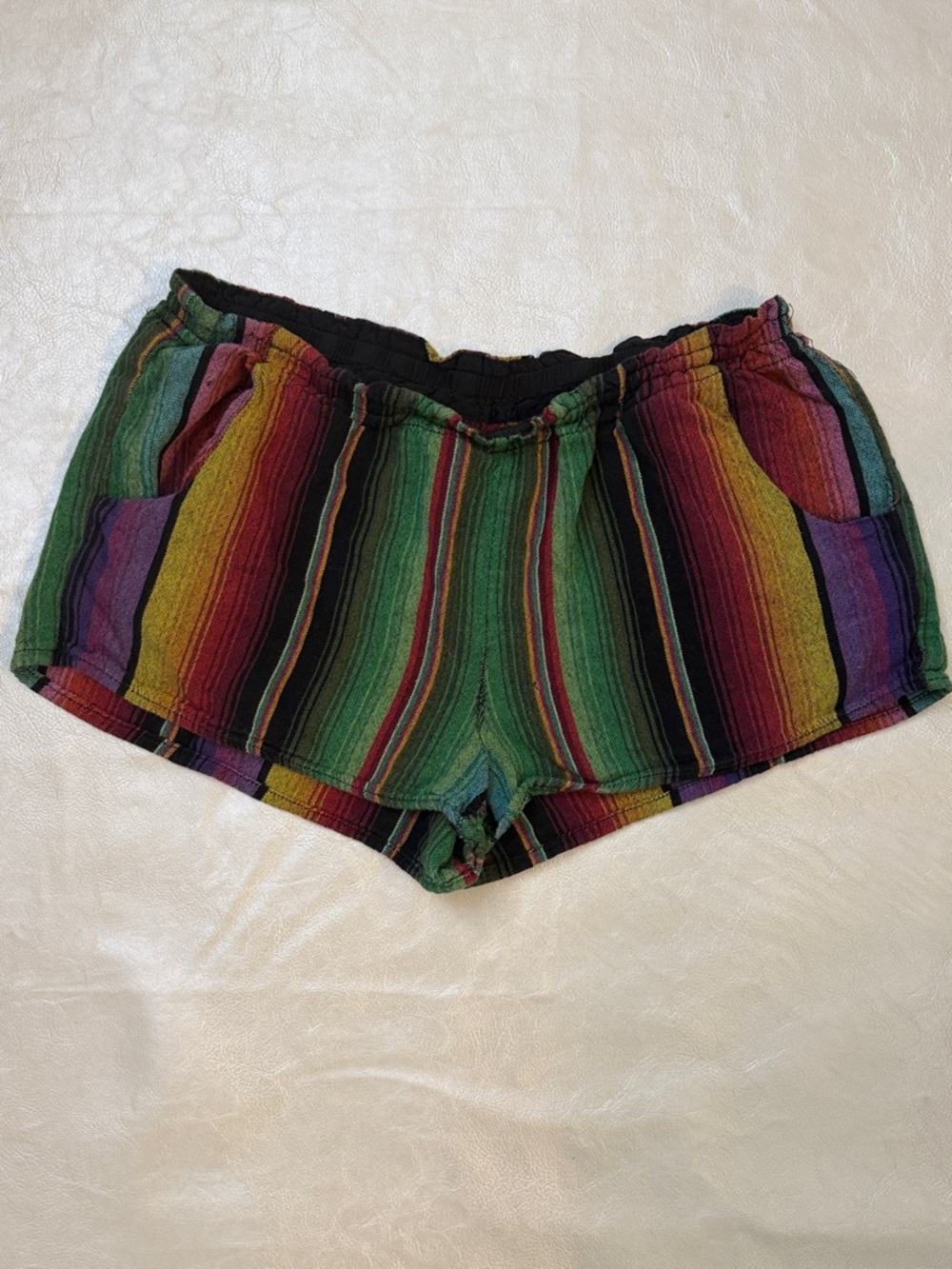 Women’s Striped Multicolor Bohemian Rastafarian Style Shorts with pockets